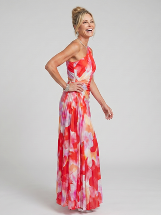 Taya™ Robe mi-longue à une épaule et corsage plissé
