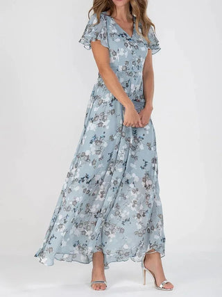 Rosanne | Robe Maxi à Manches Flutter Florales