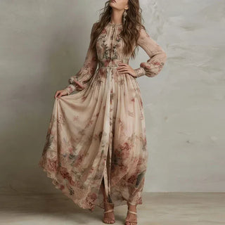 Amelia | Robe Maxi Fleurie Vintage Taille Haute