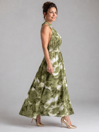 Robe mi-longue Olivia™ à taille froncée et imprimé abstrait