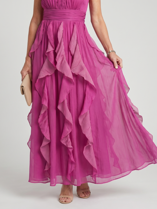 Orea | Robe Maxi à Col Montant avec Volants Froncés