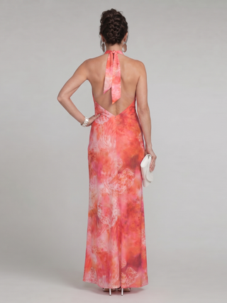 Coraline™ Robe longue imprimée à encolure licou