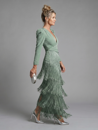 Marla | Robe Midi à Franges à Manches Longues