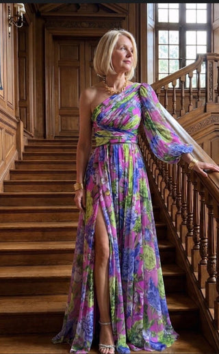 Elowen | Robe Maxi Fleurie à Une Épaule