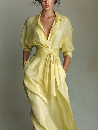 ANISHA™ - ROBE-CHEMISE LONGUE D'ÉTÉ EN LIN