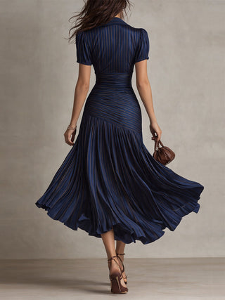 Adriana - Robe mi-longue en satin à rayures rétro