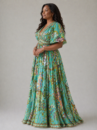 Cynthia | Robe Maxi à Manches Bouffantes Fluides