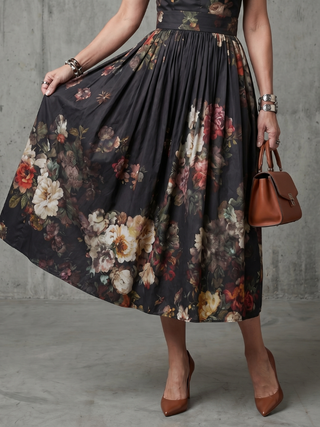Charlotte | Robe Midi Florale à Col Montant et Découpe