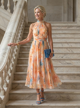 Corinne | Robe Midi à Col Halter Fluide