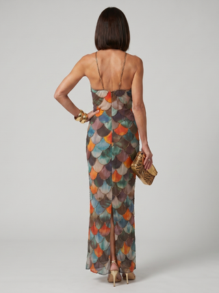 Elara | Robe Maxi à Motif Écailles Ajustée