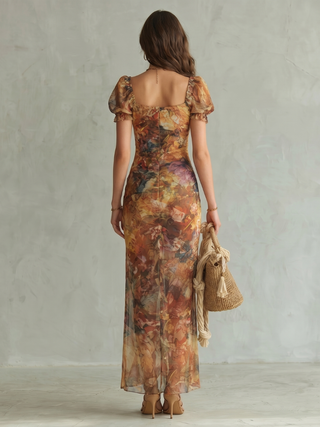 Liana | Robe Midi Froncée à Manches Volantes