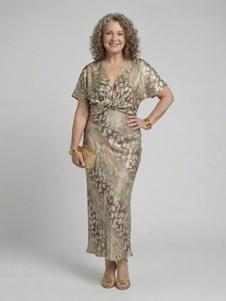 Marla | Robe Midi à Taille Twist Abstraite