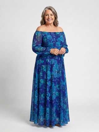 Judith | Robe Maxi Florale à Épaules Dégagées