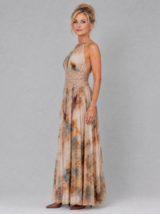 Robe longue Elavenue™ à col licou et taille en dentelle