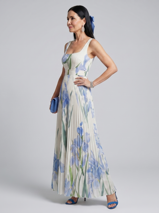 Ophelia™ Robe mi-longue sans manches à encolure carrée et imprimé floral