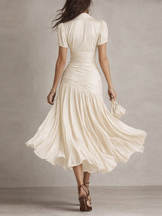 Adriana - Robe mi-longue en satin à rayures rétro