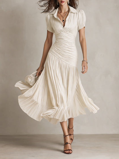 Adriana - Robe mi-longue en satin à rayures rétro