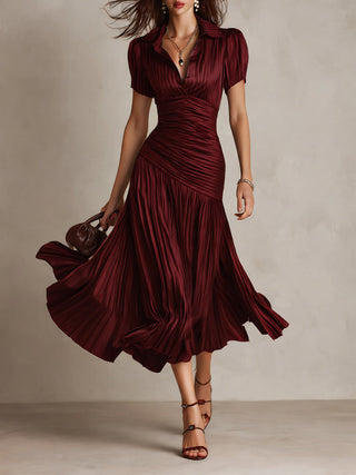 Adriana - Robe mi-longue en satin à rayures rétro