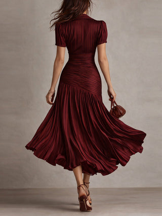 Adriana - Robe mi-longue en satin à rayures rétro