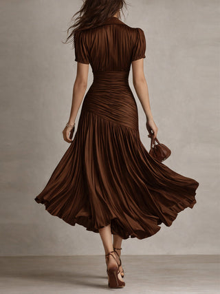 Adriana - Robe mi-longue en satin à rayures rétro