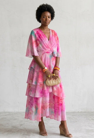 Kimberly | Robe Midi Aquarelle à Volants