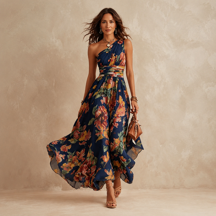 Celeste | Robe Maxi Florale à Une Épaule