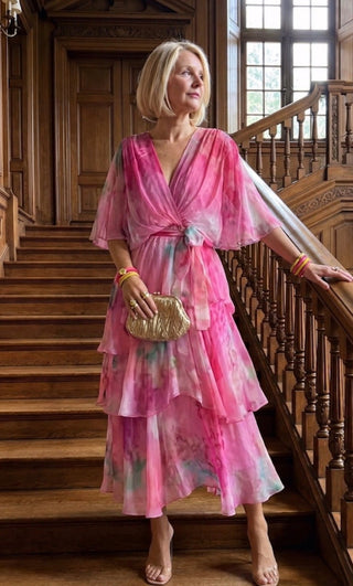 Kimberly | Robe Midi Aquarelle à Volants