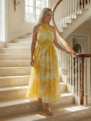 Robe mi-longue Sylin™ à col licou et fronces