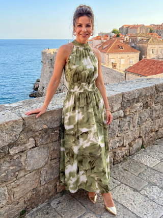 Robe mi-longue Olivia™ à taille froncée et imprimé abstrait