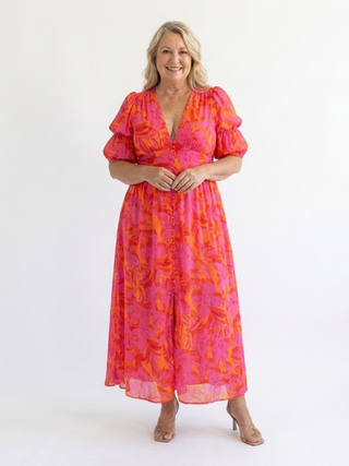 Willow | Robe Midi à Manches Bouffantes et Décolleté en V Floral