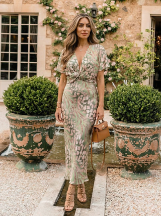 Marla | Robe Midi à Taille Twist Abstraite
