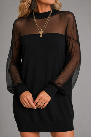 Amélie™ | Robe Mini à Manches en Maille Noire