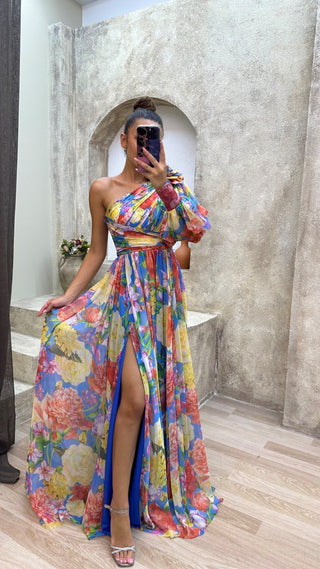 Elowen | Robe Maxi Fleurie à Une Épaule