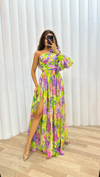 Elowen | Robe Maxi Fleurie à Une Épaule