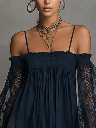 Noemi™ | Robe Mini en Chiffon de Dentelle Marine