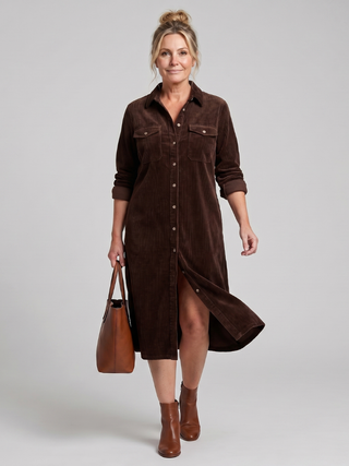 Darcy | Robe Midi à Poche Patch et Boutonnage Avant