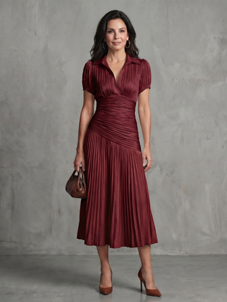 Margery | Robe Midi à Taille Plissée et Rayée