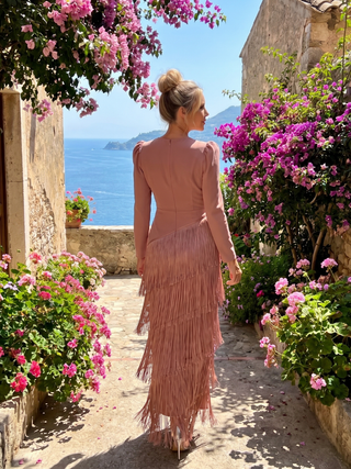 Marla | Robe Midi à Franges à Manches Longues