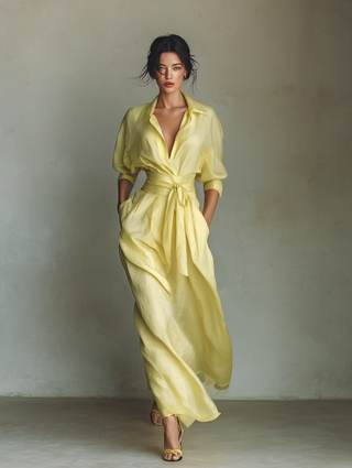 ANISHA™ - ROBE-CHEMISE LONGUE D'ÉTÉ EN LIN