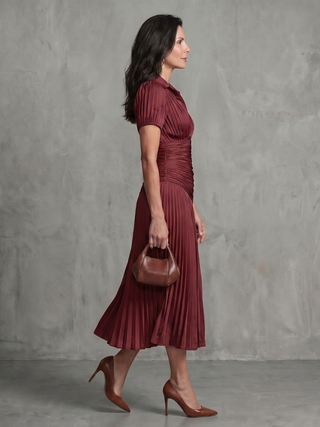 Constance | Robe Midi Rayée à Taille Plissée