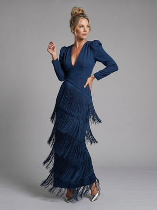 Marla | Robe Midi à Franges à Manches Longues