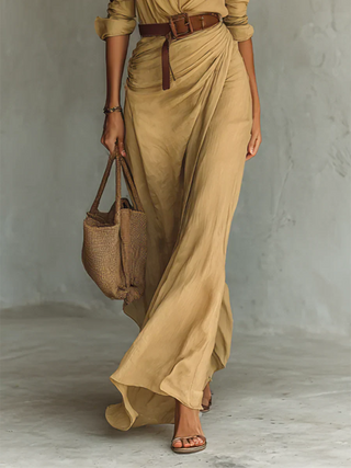 Camille™ | Robe longue à revers et ceinture à la taille