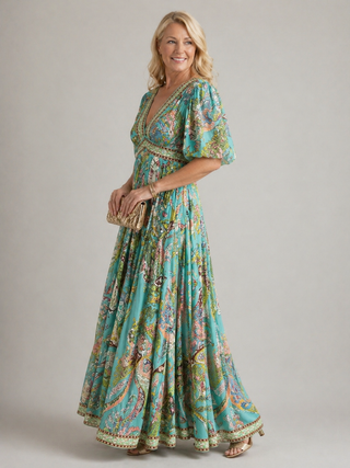 Cynthia | Robe Maxi à Manches Bouffantes Fluides