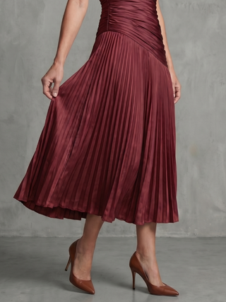 Constance | Robe Midi Rayée à Taille Plissée