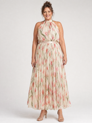 Aurelle™ Robe mi-longue fleurie à col dos-nu