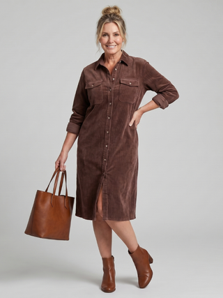 Darcy | Robe Midi à Poche Patch et Boutonnage Avant