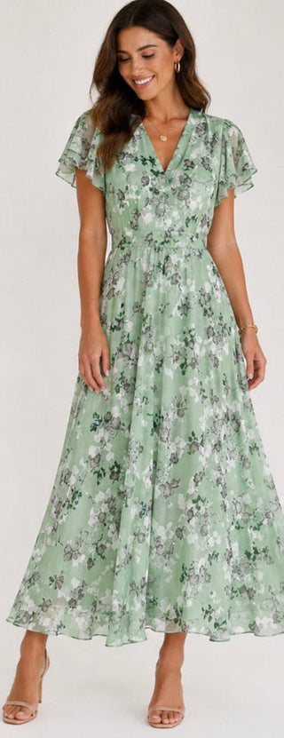 Rosanne | Robe Maxi à Manches Flutter Florales