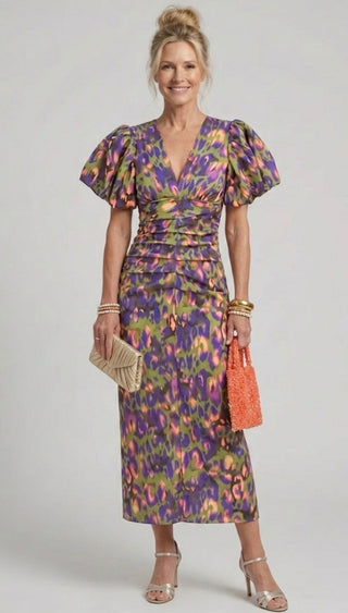 Roxanne | Robe Midi à Manches Bouffantes