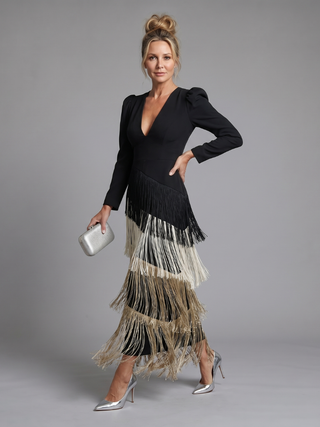 Marla | Robe Midi à Franges à Manches Longues