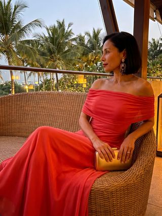 Nerissa | Robe Midi Drapée Off-Shoulder